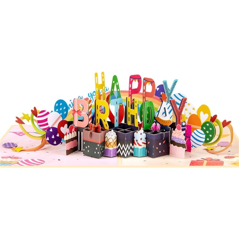 Elegant 3D Popup Birthday Greeting Card with Rainbow Theme Colorful Design Perfect Gift for Women Men and Children