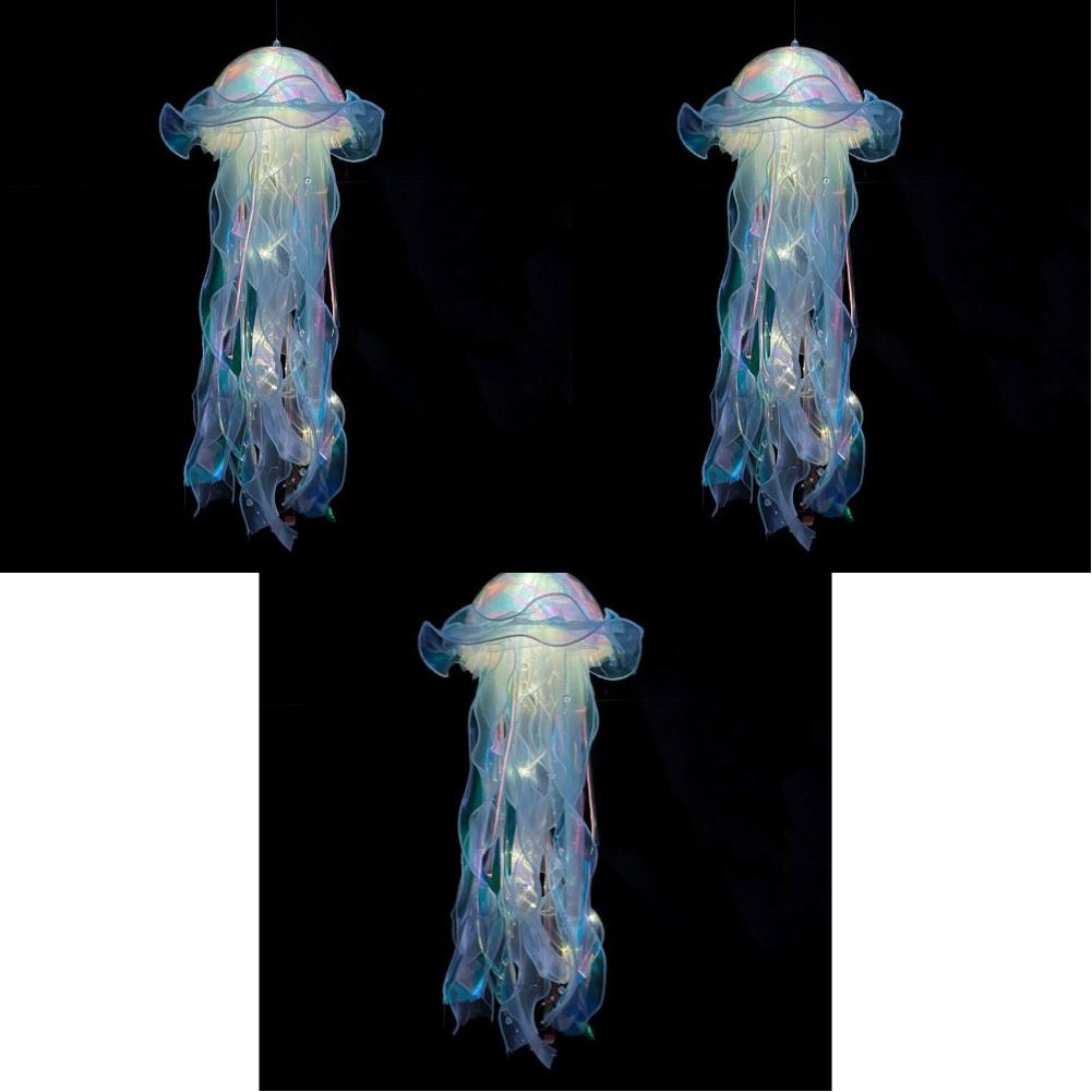 3-5PCS Jellyfish Atmosphere Night Light Button Battery Hanging Ceiling Lantern with Ribbon&Bead LED Bulbs for Children Bedroom