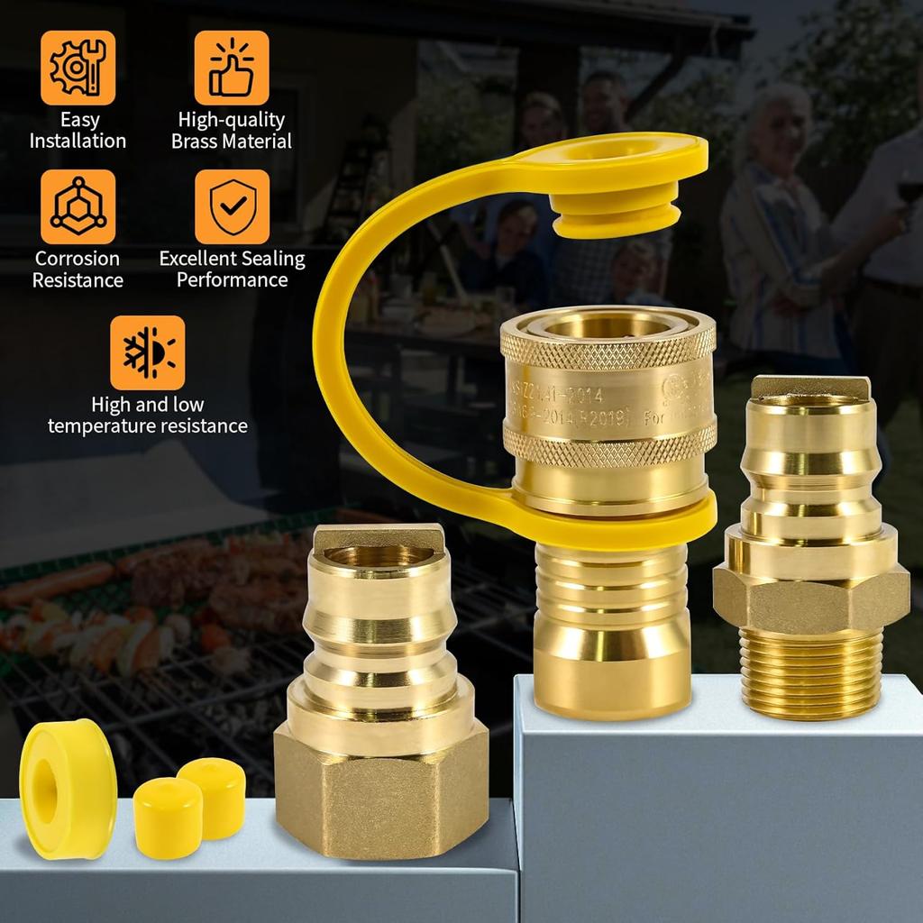 3/4" Male and Female Natural Gas Quick Connect Plug Fittings,Heavy Solid Brass Quick Connect Fittings Convert for Pipe Natural Gas Supply for