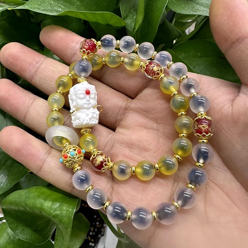 

Tara Agate Glass Bead Bracelet - Two Rounds, Semi-Sweet Women s Multi-Treasure Design