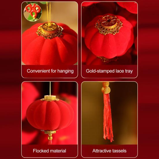 Flannel Chinese New Year Lantern Mini Red Lucky Hanging Lanterns with Tassel for Spring Festival Party Wedding Supplies