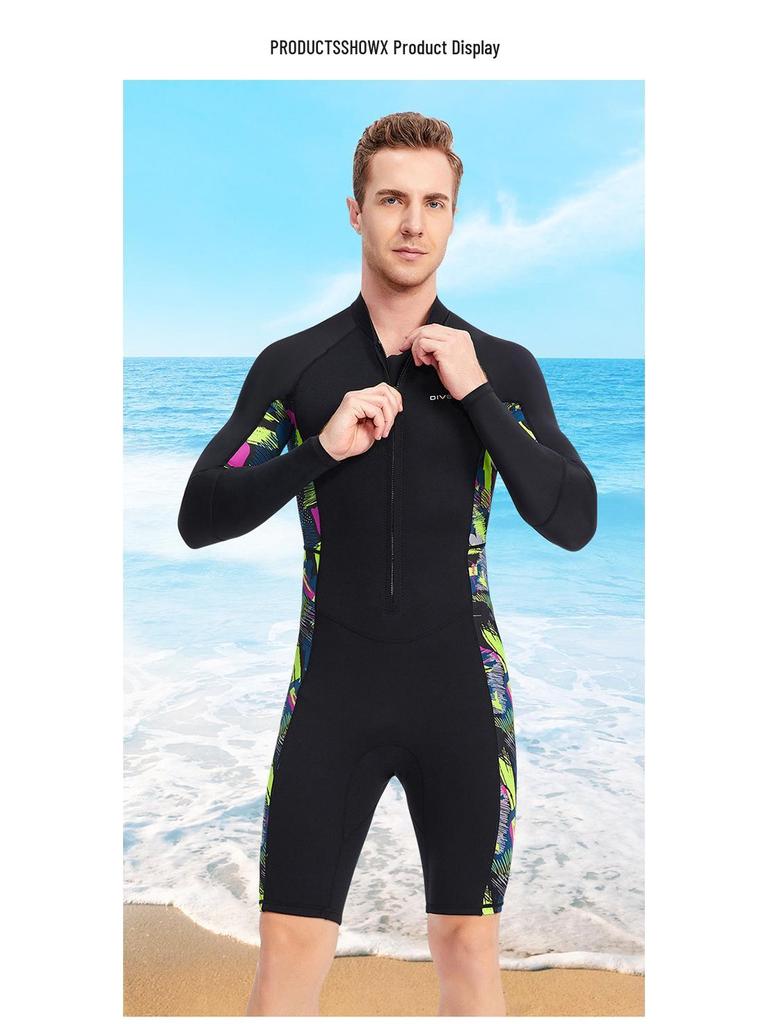 Men's 1.5mm One-Piece Long Sleeve Wetsuit for Diving, Snorkeling, and Surfing - Lycra Sun Protection.