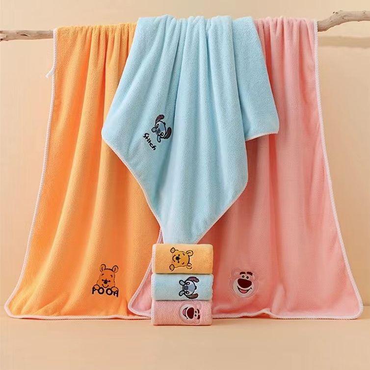 Strawberry Bear Cartoon Coral Fleece Bath Towel Set: Thick, Embroidered & Absorbent.