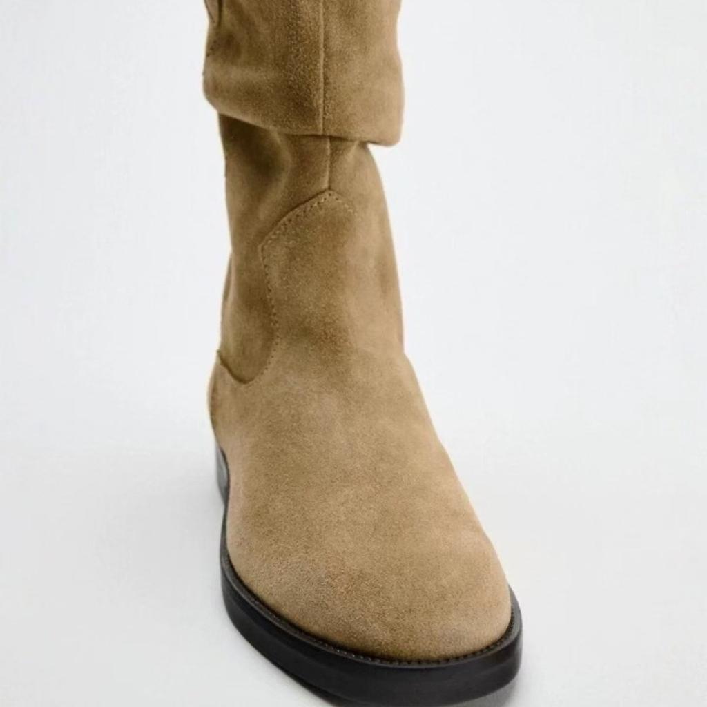 Vintage Maillard Round Head Western Cowboy Boots Thick Heel Thick Sole Medium Boots Women's Autumn and Winter Pile Pile Boots Women's Boots