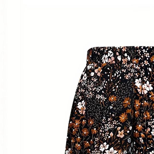 women's dark base ditsy floral elastic high waist flowy a line maxi skirt summer casual long swing bottom