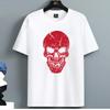 For Men High Quality 100% Cotton O-neck Print Crew Neck Short Sleeve T-Shirt with Bold Red Skul