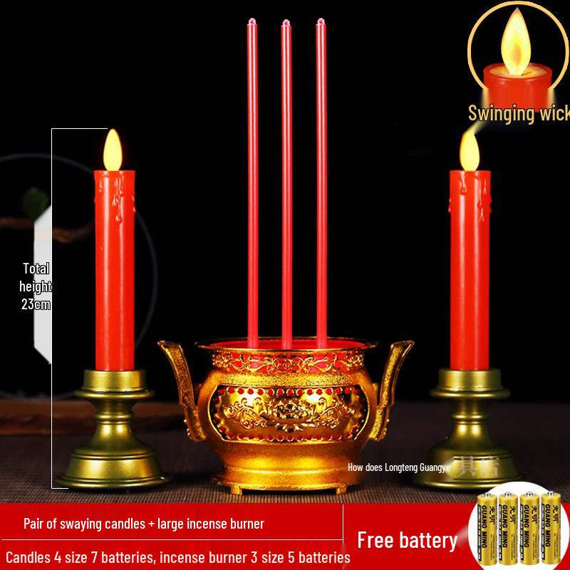 Red LED Battery-Operated Candle for Buddha Offering and God of Wealth Ornament