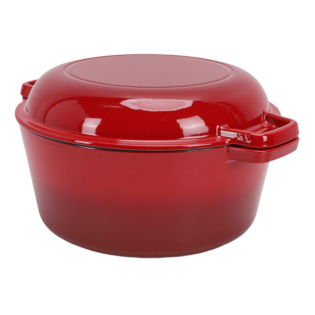 5QT Oven with 2QT Skillet Lid 2 in 1 Round Cast Iron Pot Dual Handles for Braising Stewing Frying Simmering