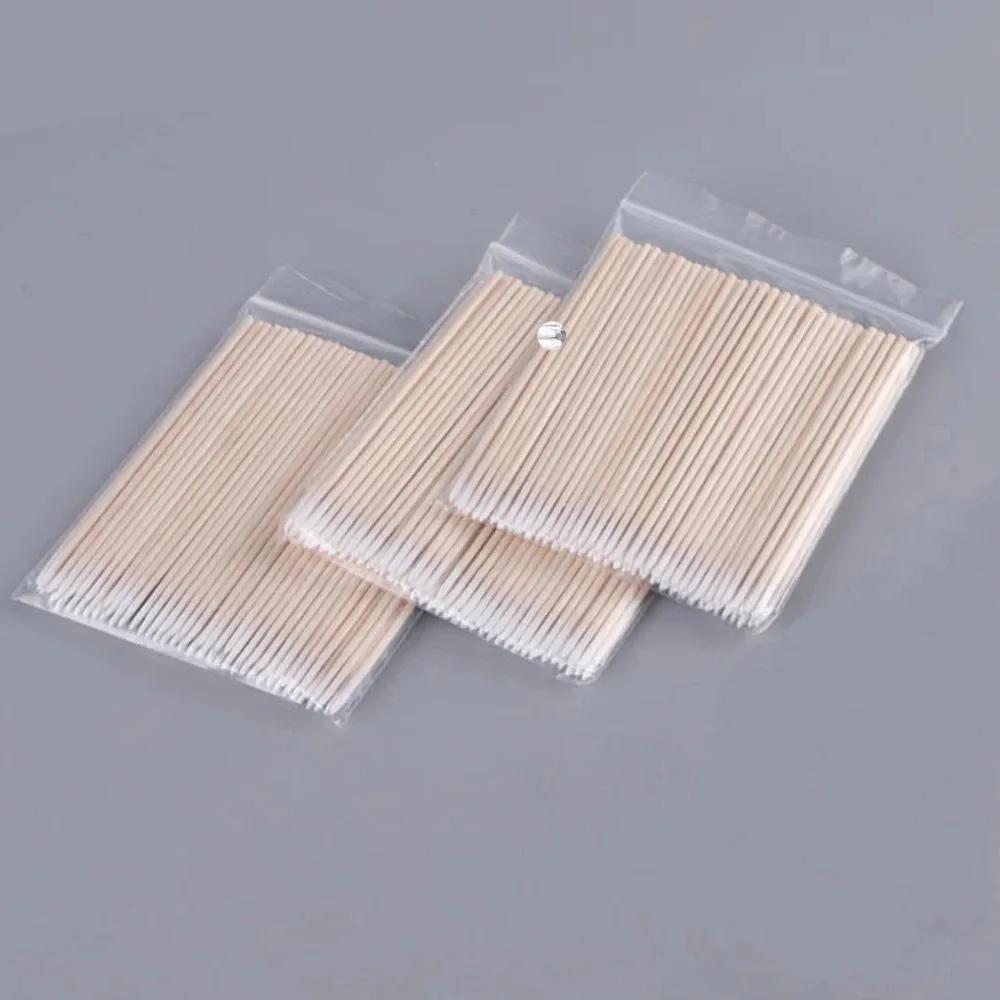 RHJB 100/300Pcs Nails Wood Swab Cleaning Sticks Bud Tip Wooden Cotton Head Manicure Detail Corrector Nail Polish Remover 7cm