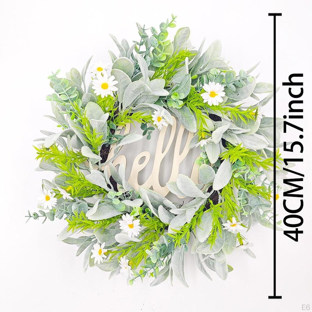 Hello Spring Wreath Artificial Flower Decorative Round Hanging Ornament Garland for Front