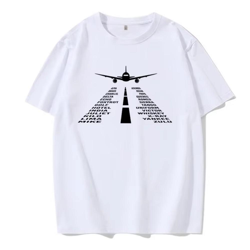 Summer Men's Short Sleeved Airplane Letter Printed T-shirt, Men's Fashionable Street Clothing T-shirt