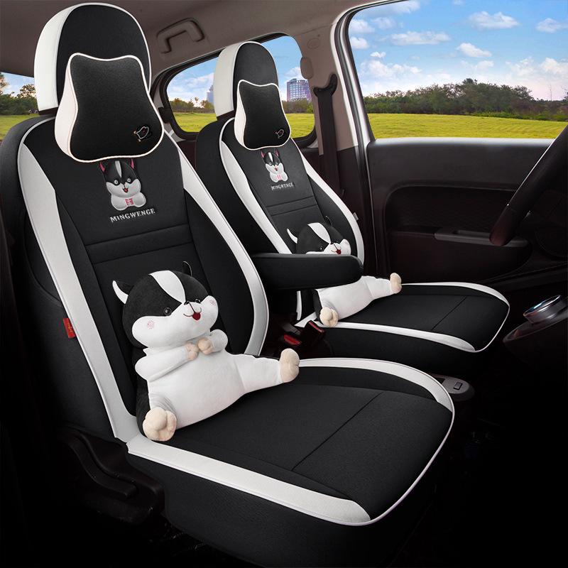 Great Wall ORA Cartoon Full Linen Four Seasons Seat Cushion for Five-Seat Electric Cars.