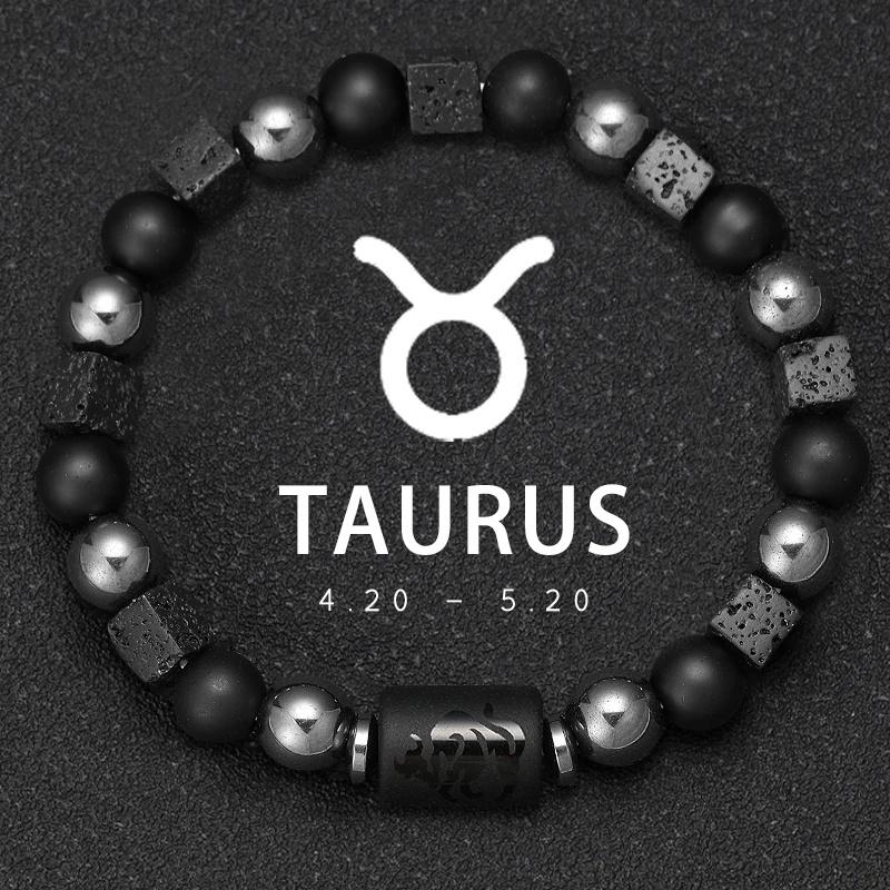 Bracciale da Uomo in Pietra Vulcanica Naturale Bracciale 12 Segni Zodiacali Vergine Capricorno Toro Acquario Sagittario Cancro Ariete