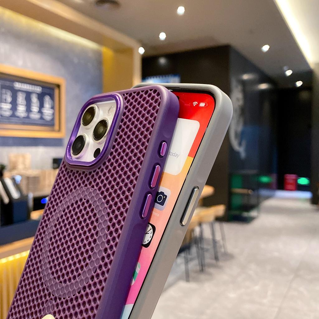 New Fashion for iPhone 16 Pro Max Phone Case Breathable Cooling Honeycomb Heat Dissipation Wireless Charging Skin Protection