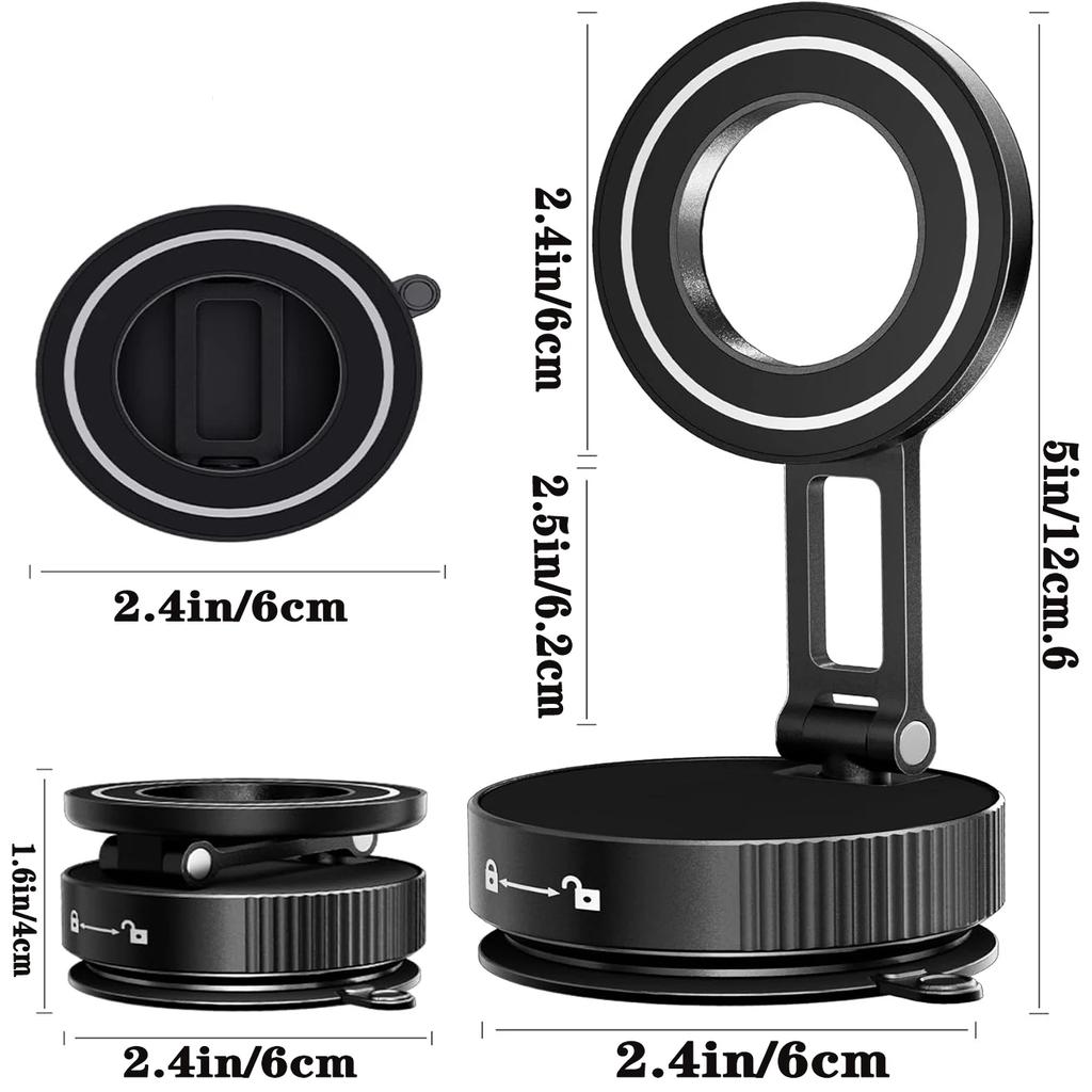 360° Foldable Vacuum Magnetic Phone Holder, Magnetic Car Phone Mount, Hands-Free Suction Cup Phone Holder for Smooth Surface/Car