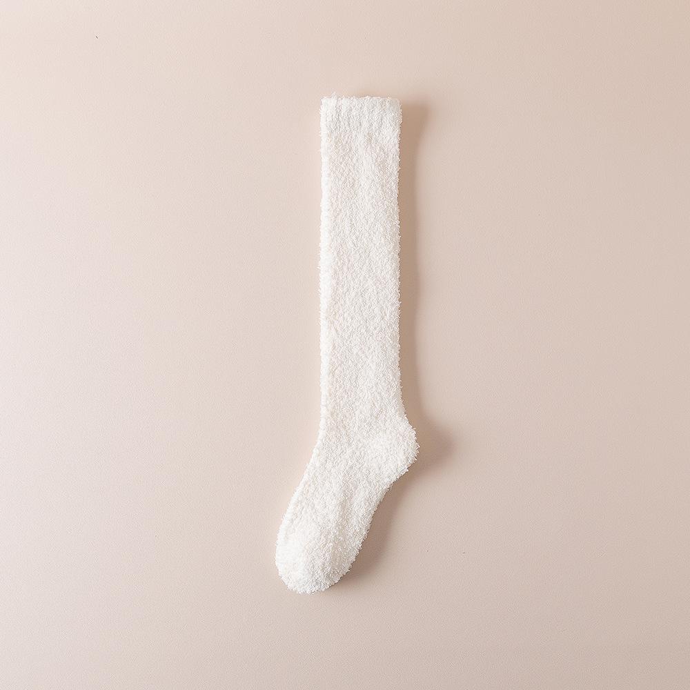 Winter Warm Coral Fleece Knee High Socks Women Plush Home Sleep Floor Long Stockings Soft Socks