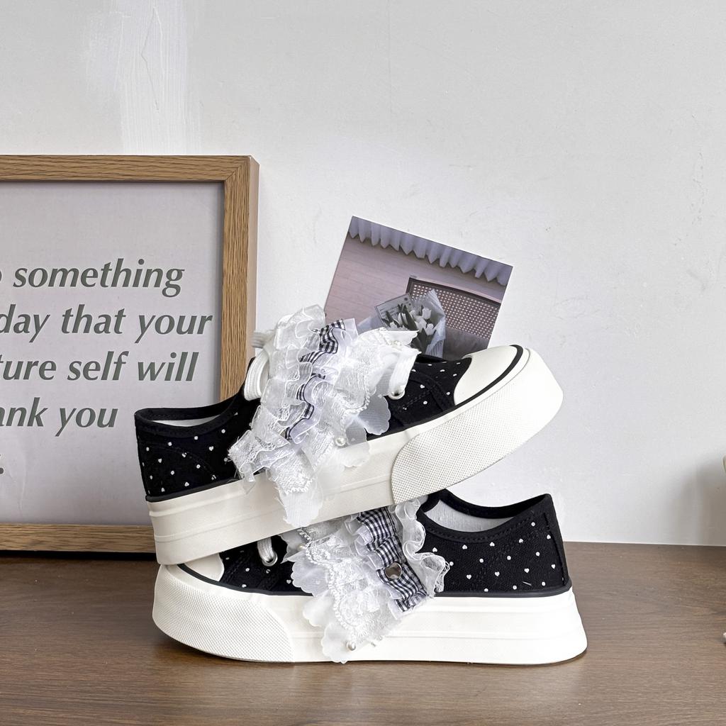 Korean‑Style Canvas Shoes for Teen Girls Summer Fashion Polka Dot Women Shoes Versatile Casual Shoes for Matching Dresses