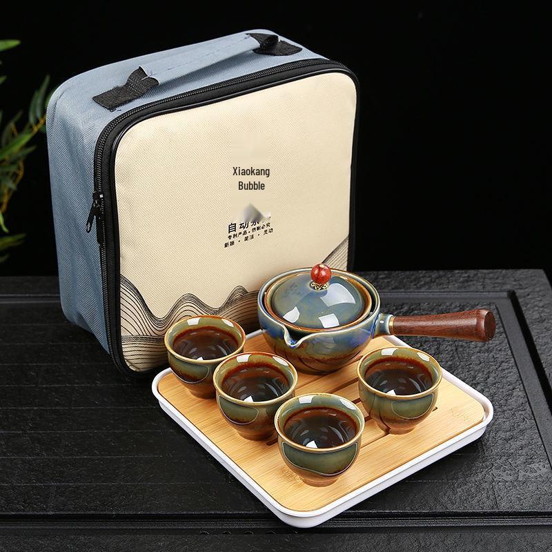 Portable Ceramic Travel Tea Set with Automatic Kung Fu Tea Maker - Business Gift