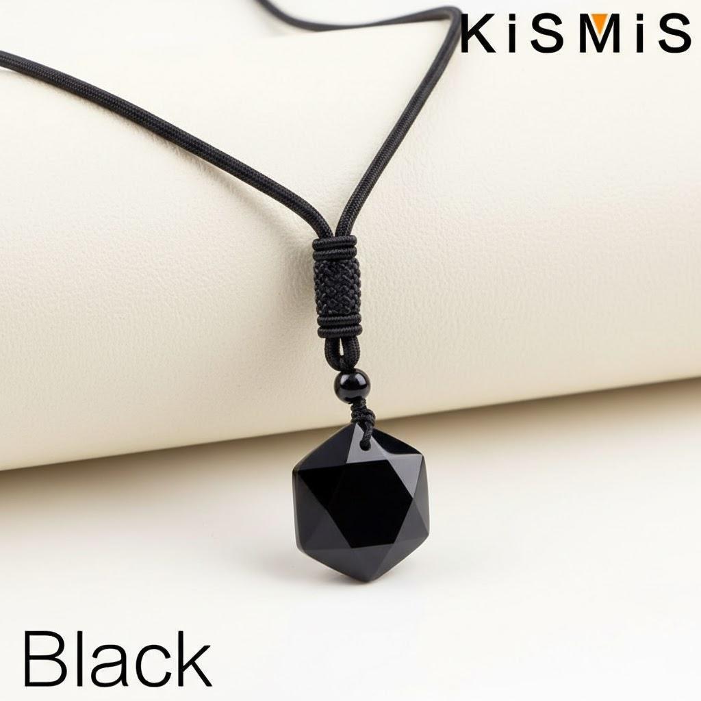 Black Obsidian Hexagon Natural Stone Pendant Necklace for Men and Women 1PC Stylish Gift Jewelry чёрный