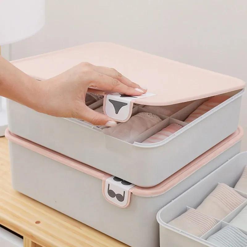 Grid Plastic Underwear Storage Box with Mark Closet Organizer Drawer for Underwear Socks Box Bra Organizer with Cover for Tidying Up Your