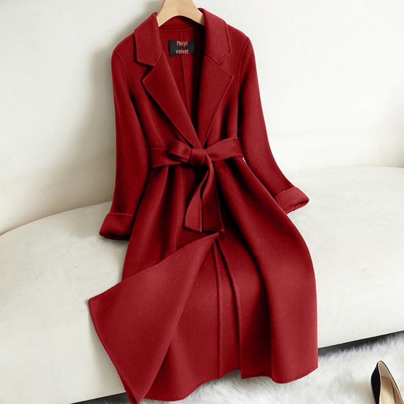 

Women s Hepburn Style Gray Double-Sided Cashmere Coat - Over-the-Knee, Slimming, Age-Reducing Design, Regular Shoulder (Model 2325) XL (recommended 126-135 jin)