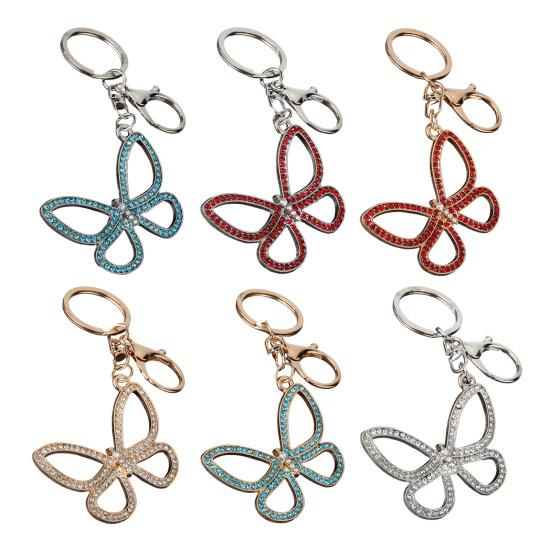 Rhinestone Butterfly Keychain Pendant Lightweight Keychain with Rotating Lobster Clasp Metal