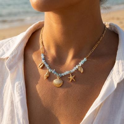 Vacation Ocean Series Shell Starfish Conch Pendant Necklace For Women Irregular Stones Coral Pearl Choker Beach Party Jewelry