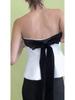 2025 Spring Women's European & American French Style One-Shoulder Bow Ribbon Color Block Bandeau Top