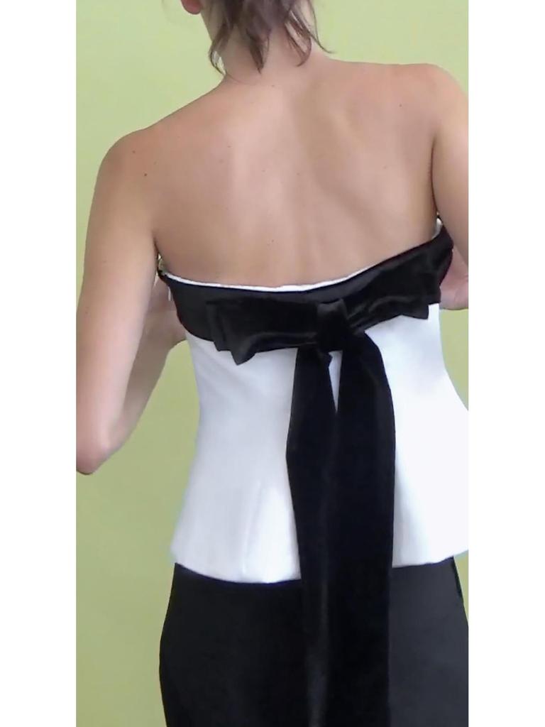 2025 Spring Women's European & American French Style One-Shoulder Bow Ribbon Color Block Bandeau Top
