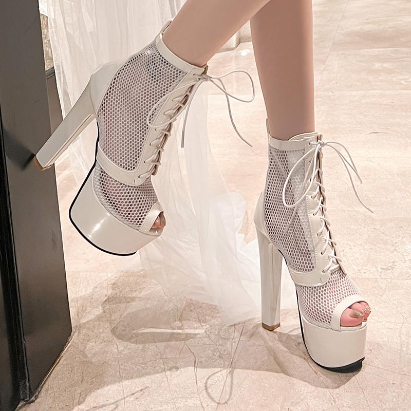 Women's high-heeled sandals sexy European and American style waterproof table thick heel large size hollow fish mouth shoes