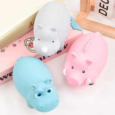 Cartoon Animal Dog Chew Toy with Squeaker Bite Resistant Latex Wild Boar Hippo Rhinoceros Pet Teething Cleaning Interactive Boredom Toy