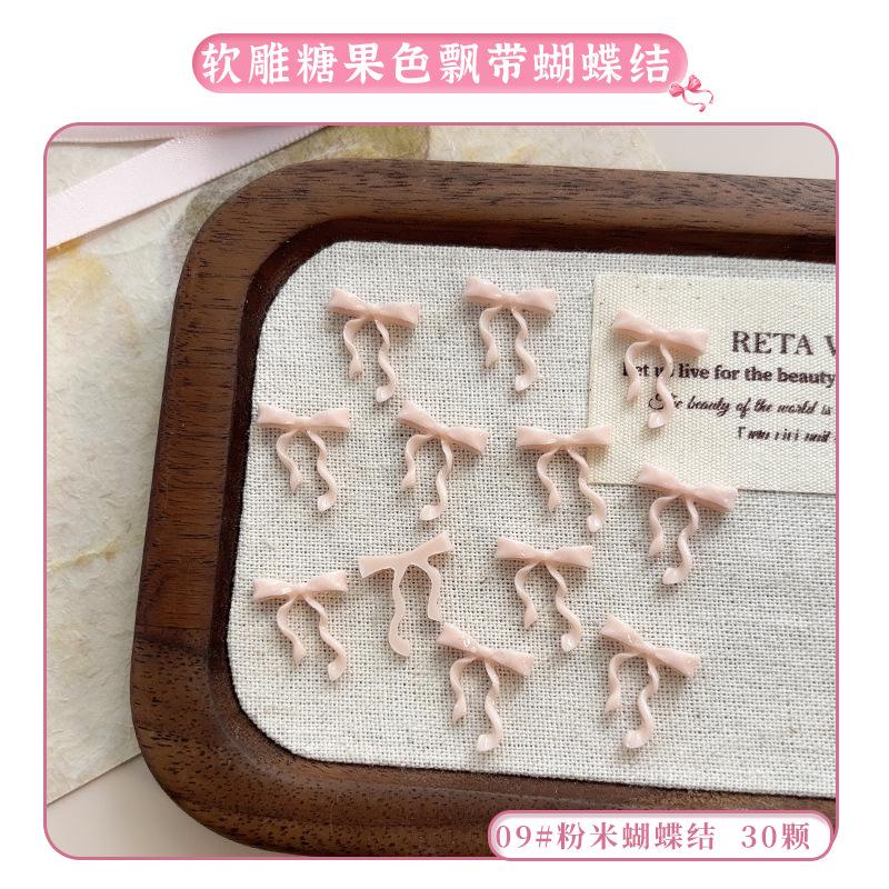 30Pcs Ribbon Bow Nail Art Charms 3D Nail Decoration Macaron Color Manicure Accessories Resin Material Diy