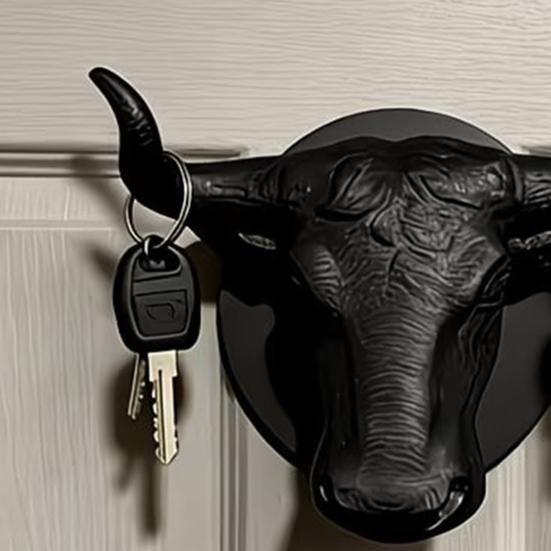 Unique Gift for Men Bull Head Hat Rack, Lightweight Wall-Mount Key Holder, Decorative Coat Heavy Duty PLA Wall Mount Hook, Retro Animal Hanger