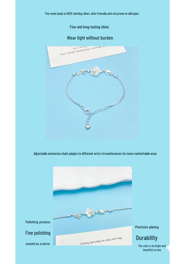 Elegant S925 Sterling Silver Butterfly & Flower Bracelet - Simple, Stylish, and Versatile Design