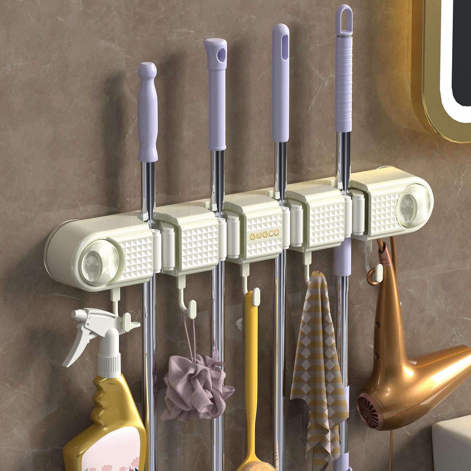 

Bathroom Mop Holder Hook Wall-Mounted No-Drill Mop Rack Bathroom Mop Storage Hook Mop Rack Fixed Clip бежевый