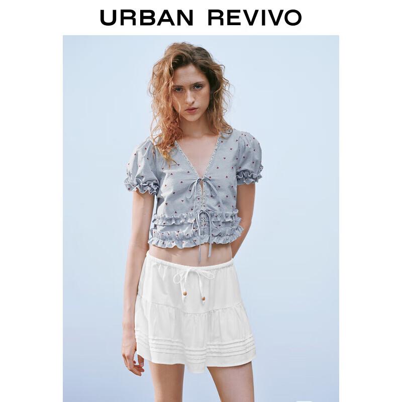 Women s Spliced Lace Tie-Up Ruffle Open-Front Shirt XL