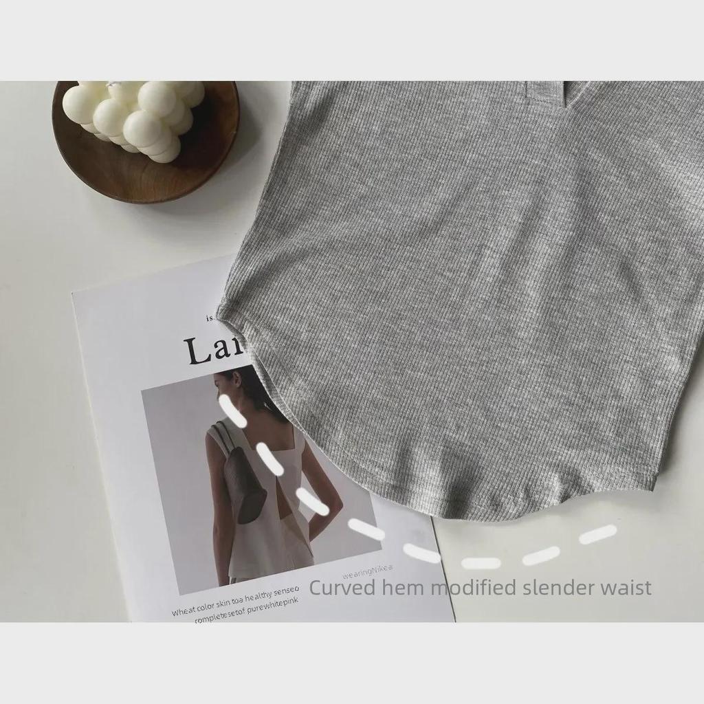 2024 Summer Slim Fit U-Shaped Polo Collar T-Shirt for Women – Short-Sleeved Hot Style