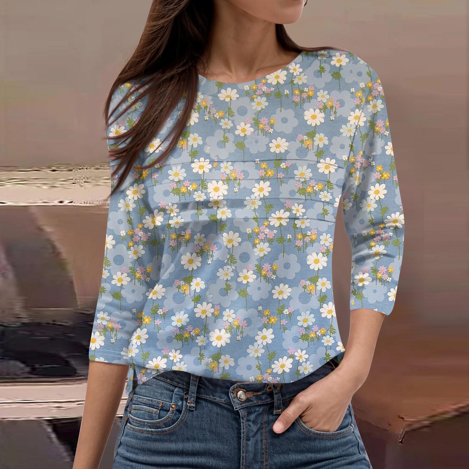 

Женская мода повседневный свободный топ с рукавом 3/4 и круглым вырезом XL циан