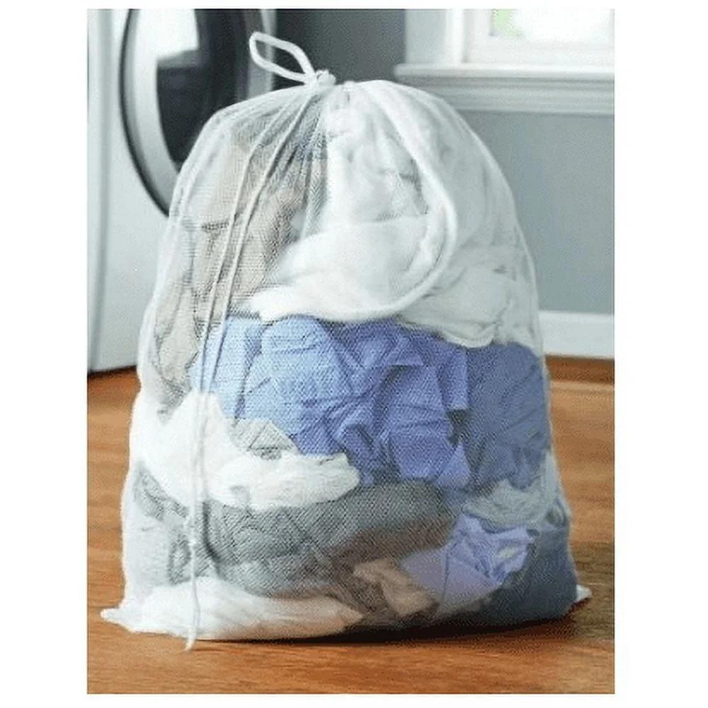 8 Pack White Polyester Mesh Laundry Bags with Drawstring Closure Durable Washable Laundry Tote Sorting Transporting Storage