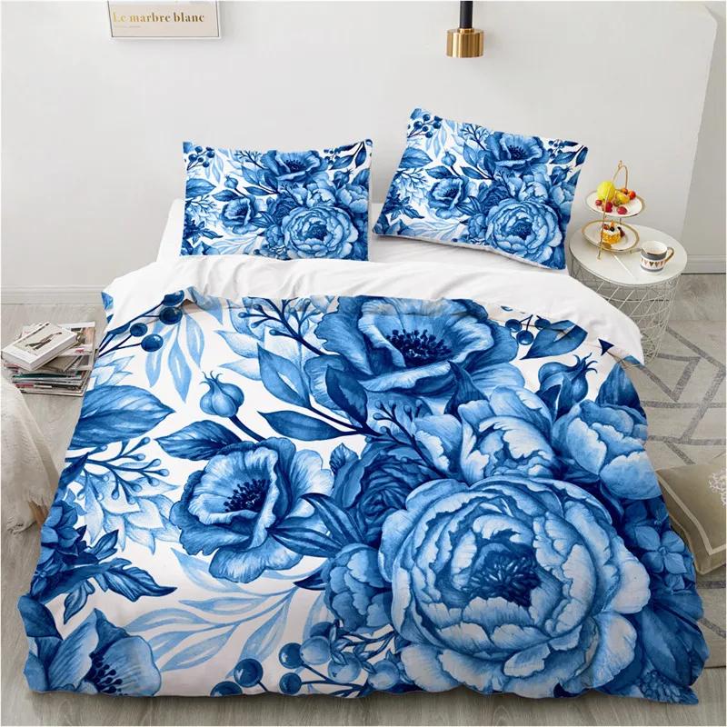 Botanical Floral Duvet Cover Set Microfiber Flowers Leaves Print Comforter Cover Spring Garden Flower Bedding Set Twin King Size