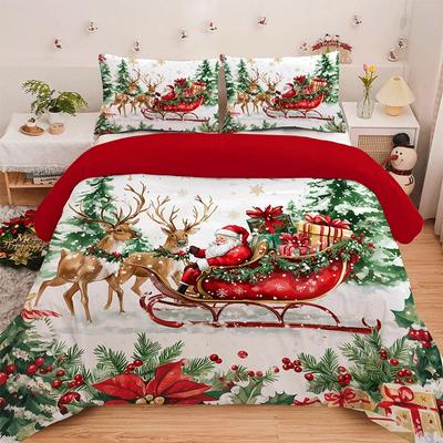 3-teiliges Schlitten Ältere Bettbezug Niedliches Elch Set Bettwäscheset (1 Bettbezug & 2 Kissenbezüge) Weihnachts-Möbeldeko Ohne Füllung/Kern