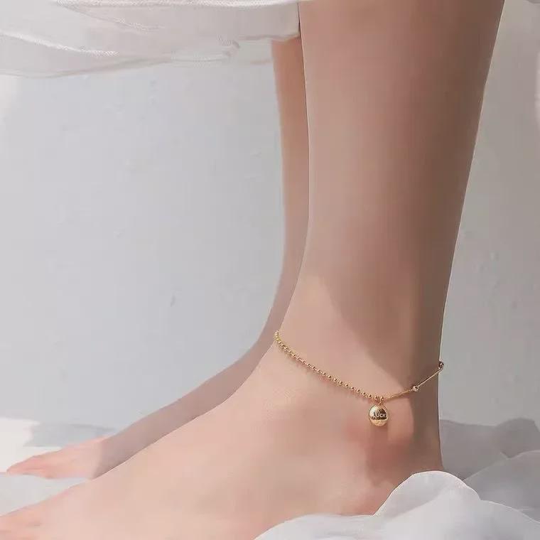 Trendy Golden Bean Titanium Steel Anklet for Women - Korean Style Ankle Chain