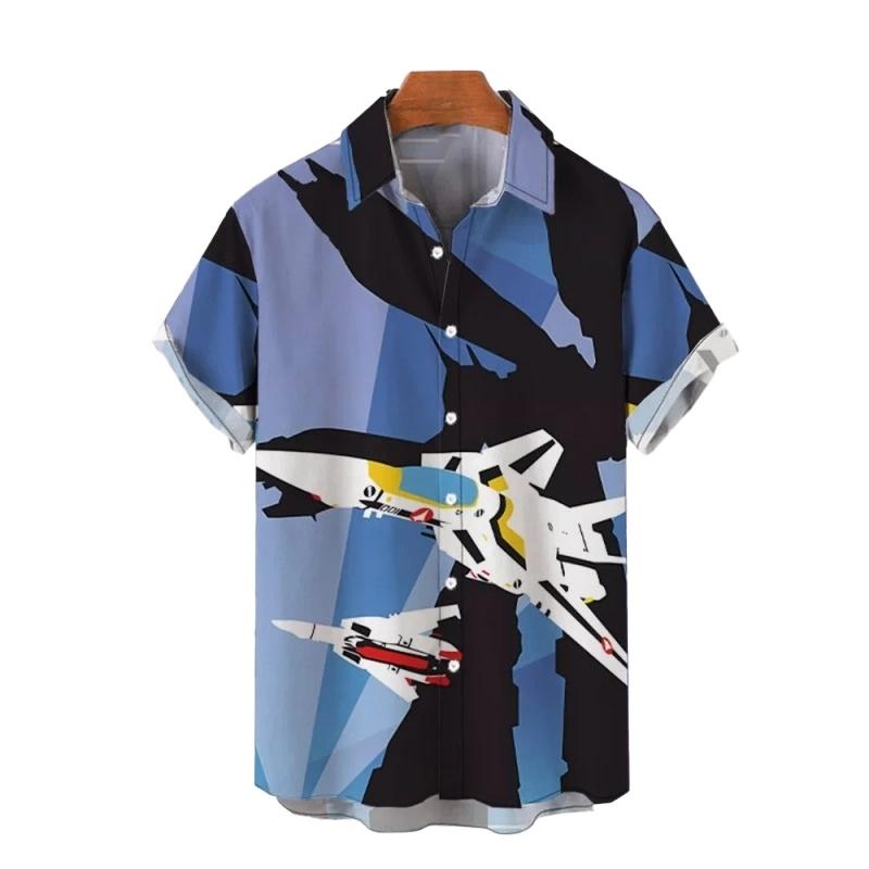 Hawaiian Shirt: Airplane Print Short Sleeved Quick Drying Beach Casual Party Holiday Shirt
