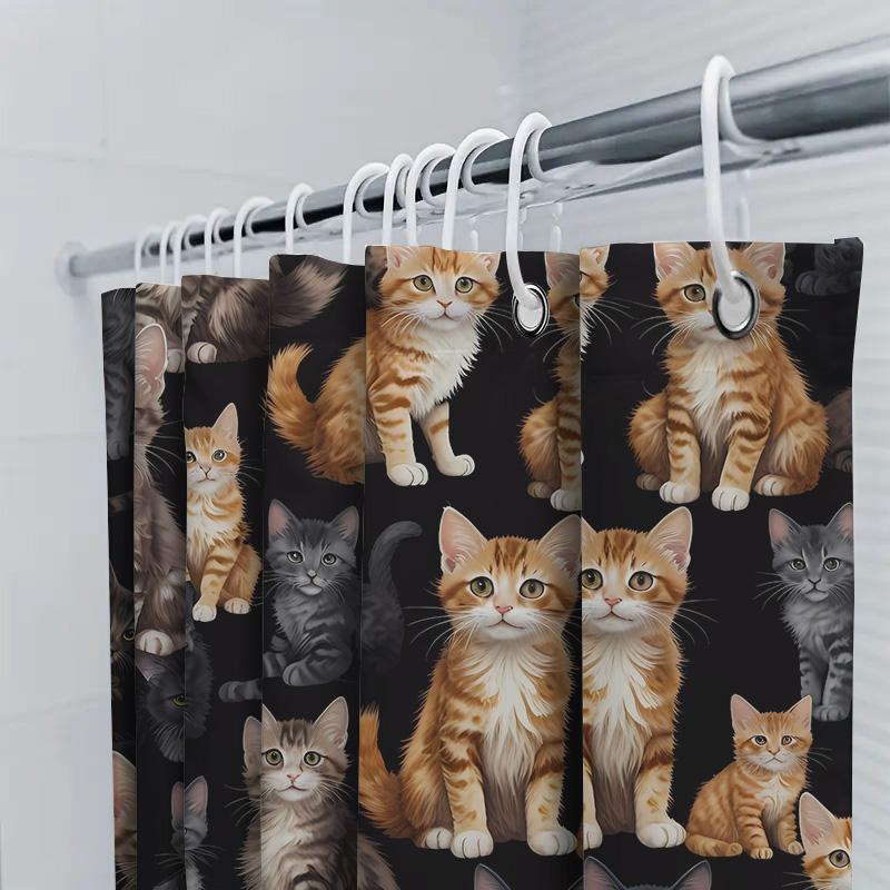 Adorable Cats Shower Curtain Premium Fabric Waterproof Printed Home Decor Bath Rug Set Multiple Size Options Available For Bathr