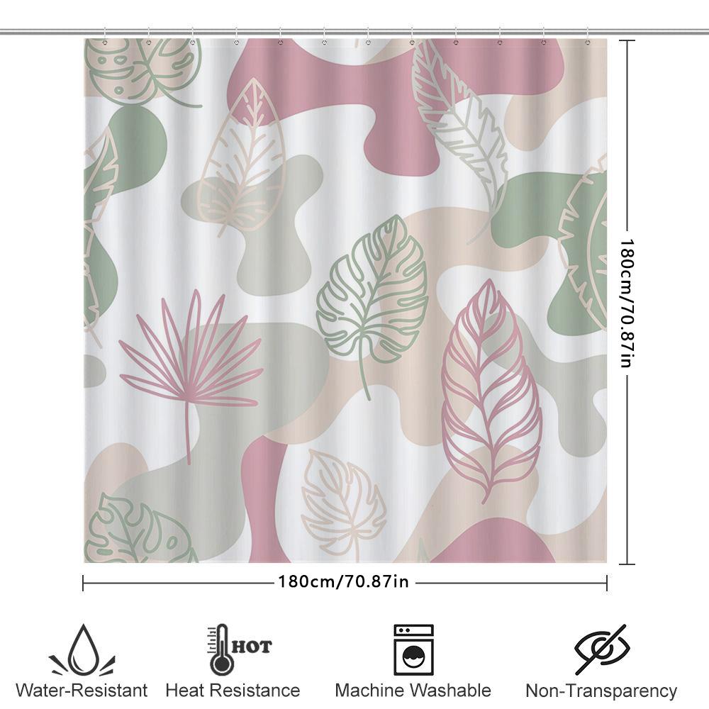 Modern Leaf Pattern Shower Curtain Pink Green Waterproof Fabric For Bathrooms Decorations Diy Home Improvement Accessories