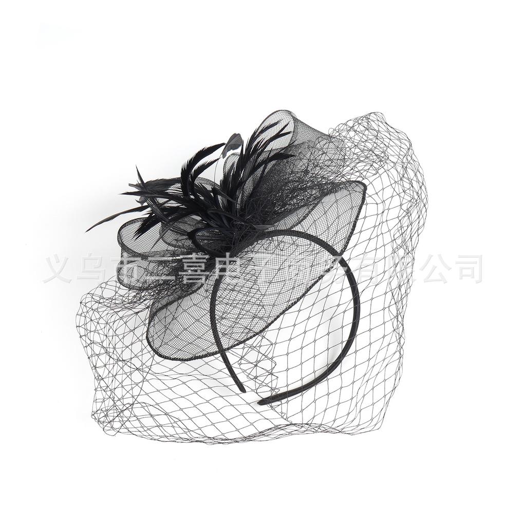 New headgear bow mesh feather headband party show bridal retro mesh headgear