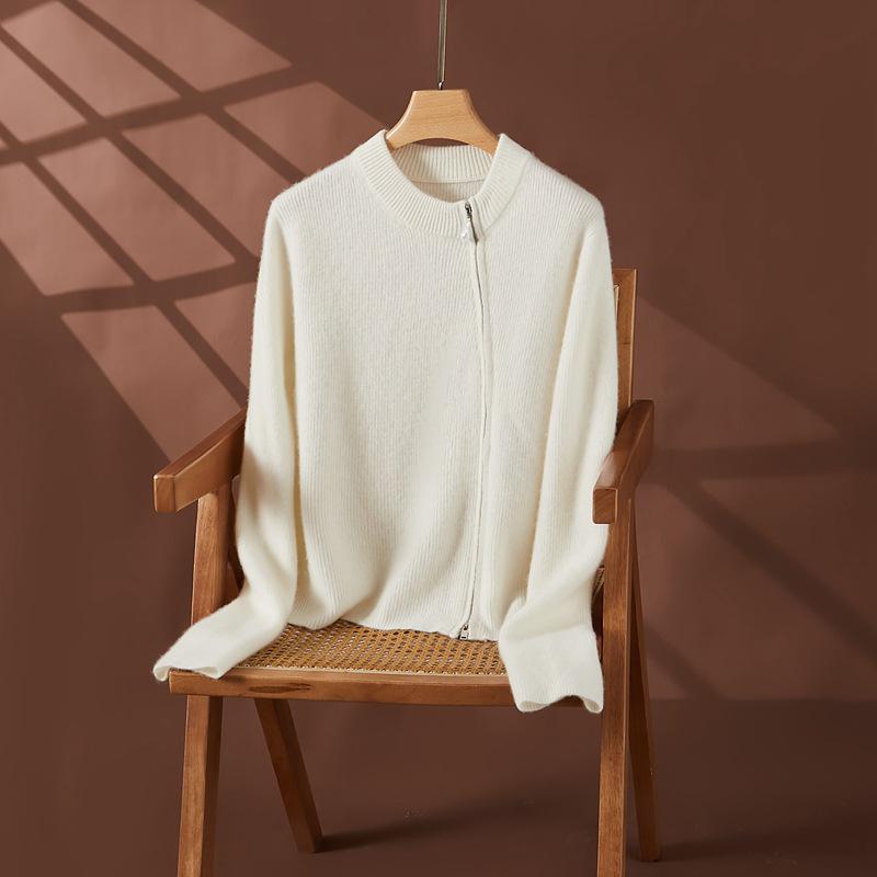 Asymmetrical Collar Double Zipper Knit Cardigan Jacket - Versatile Round Neck Cashmere Cardigan for Women, 2026 Edition