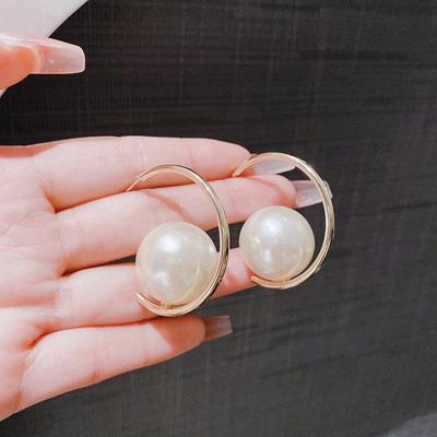 Elegant French Retro Large Pearl Stud Earrings for Women - Silver Needle, High-End, Bold Style