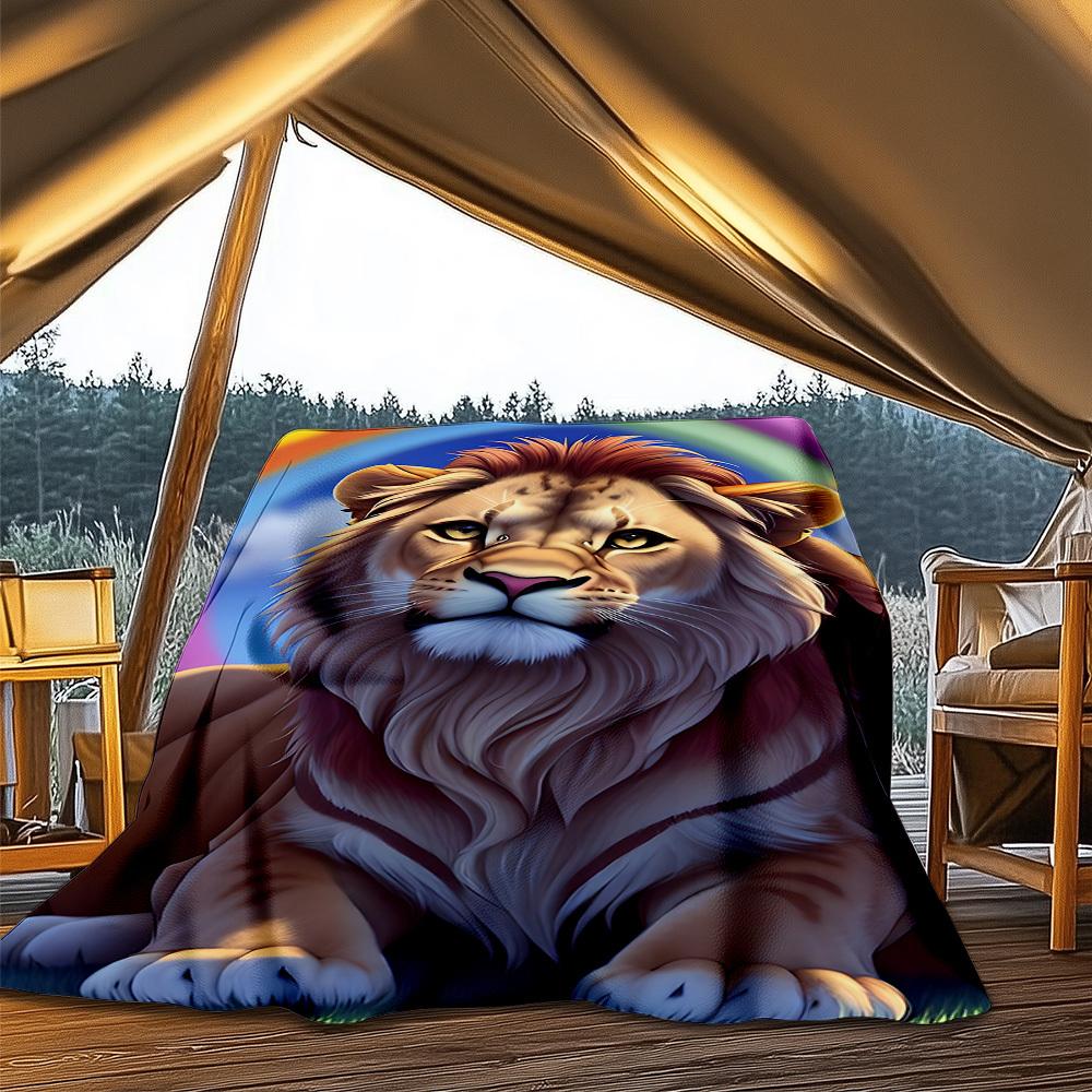 1pc Lion Print Throw Blanket Polyester Fiber, Lightweight Flannel, Soft & Warm, All Season Use for Outdoor, Camping