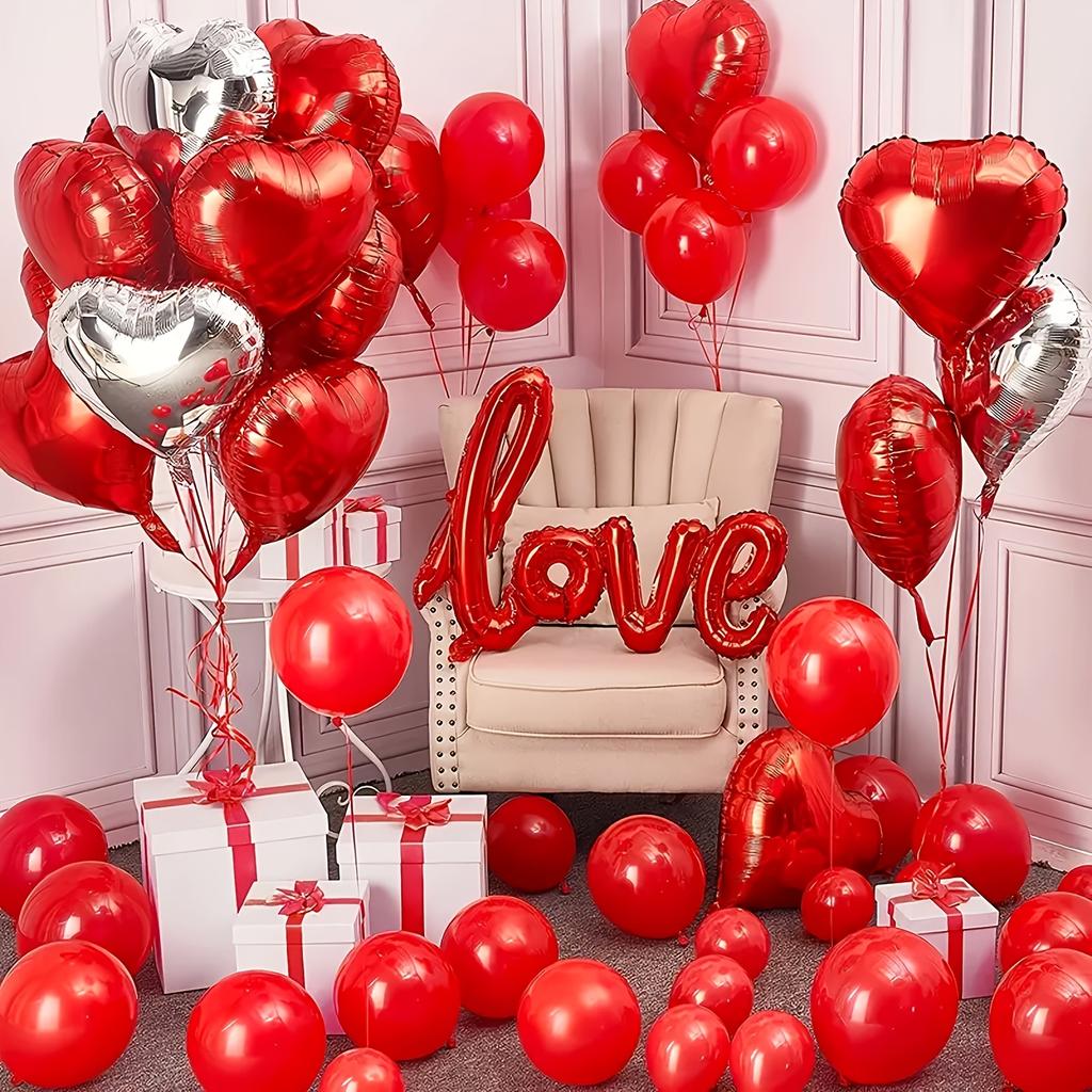 58pcs Valentine's Day Love Balloon Set - Perfect for Weddings, Engagements, and Anniversaries - Mixed Colors, Aluminum Foil, No Power Required